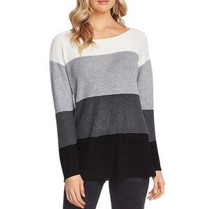 Vince Camuto Striped Waffle Stitch Front Pocket Sweater N0400